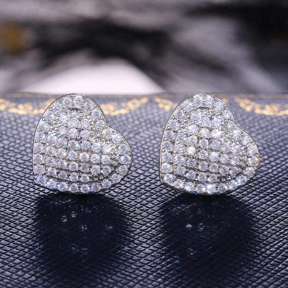 Silver Crystal Heart Stud Earrings - Picture 9 of 10